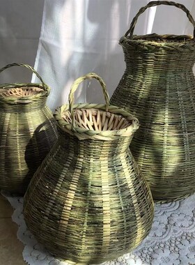 竹编鱼篓捕鱼抓虾工具鱼笼黄鳝笼户外钓鱼篓儿童拍照道具饭店装饰
