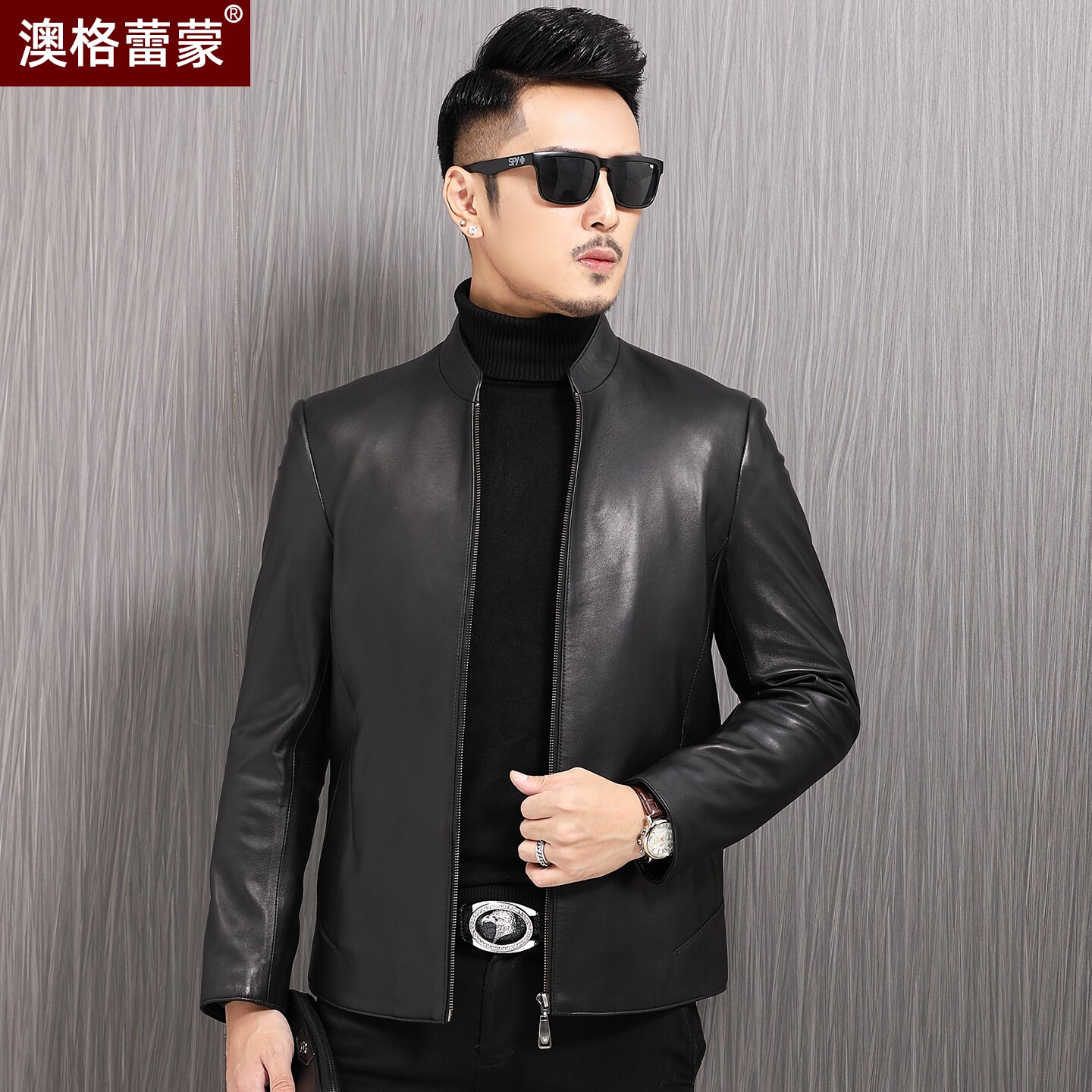 海宁绵羊皮真皮夹克立领