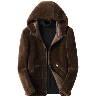 断码清仓羊剪绒外套男皮毛一体短款羊羔毛夹克连帽颗粒皮草大衣潮