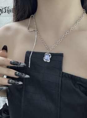 紫色吊坠项链女款小众设计百搭精致高级感气质锁骨链颈链链条饰品