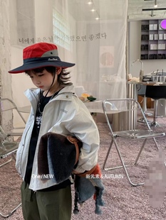 新元素中大童春秋韩版男童灰色连帽印花字母潮流百搭休闲风衣外套