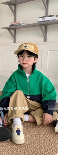 新元素中大童春衣韩版男童套头拼色竖领休闲运动痞帅刺绣半拉链衫