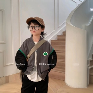 新元素中大童春秋韩版男童拼接拼色棒球服休闲潮酷帅气夹克外套