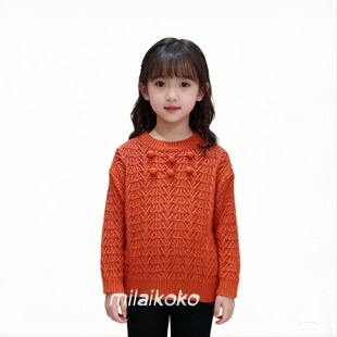 米莱milaikoko女童韩版春秋洋气宽松镂空毛球百搭针织衫毛衣