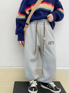 新元素中大童冬款韩版男女童简约一体绒运动裤加绒加厚休闲长裤子