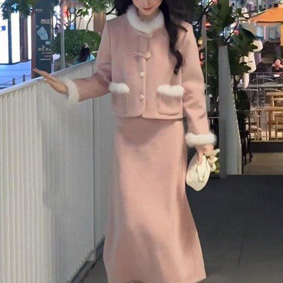 高级感毛呢新中式气质外套+半身裙女冬季时尚两件套,女装/女士精品,时尚套装,淘宝优惠券,粉丝福利购,淘宝优惠卷