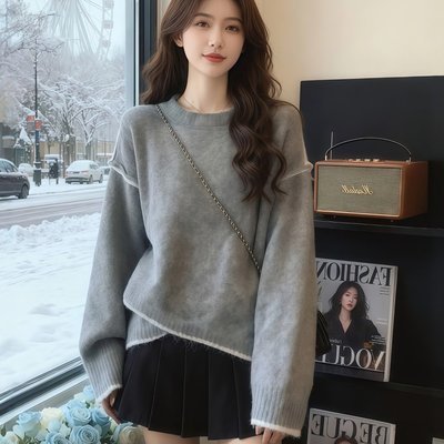 灰色不规则针织毛衣女款2025年秋冬新款可外穿内搭设计感小众上衣