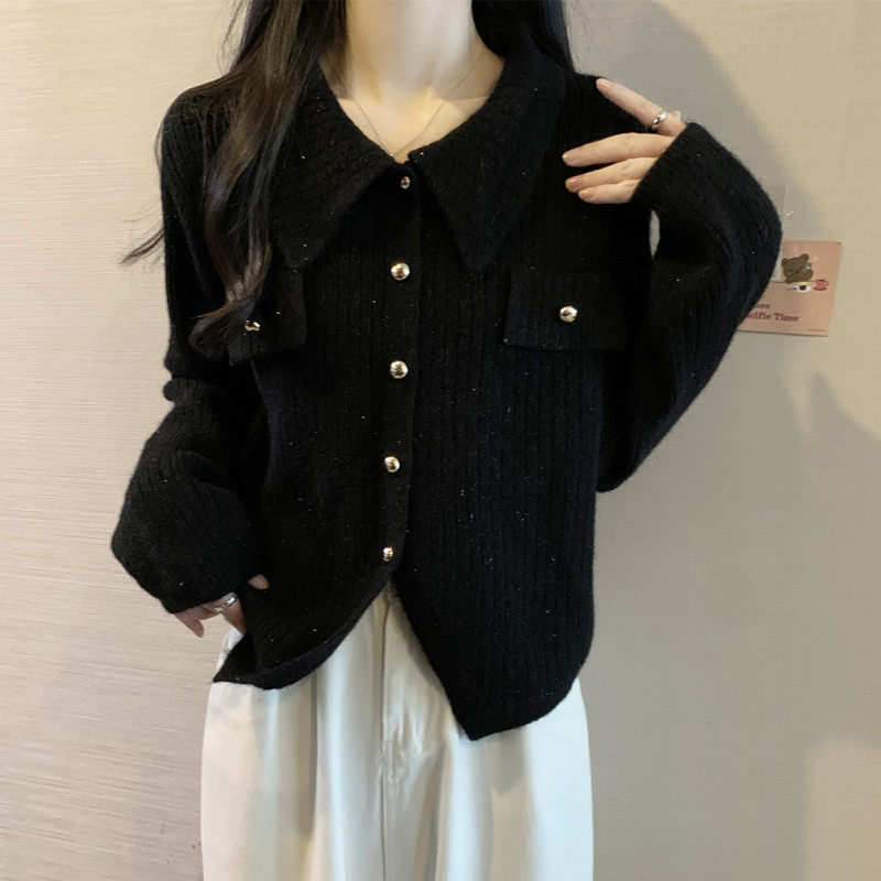 实拍胖mm秋冬装大码女装翻领开衫金银线毛衣显瘦设计感针织衫上衣,女装/女士精品,大码内搭,淘宝优惠券,粉丝福利购,淘宝优惠卷