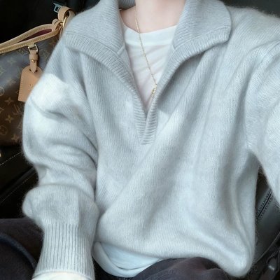 多巴胺橘色半开领宽松慵懒风针织衫毛衣女冬季加厚可外穿内搭上衣