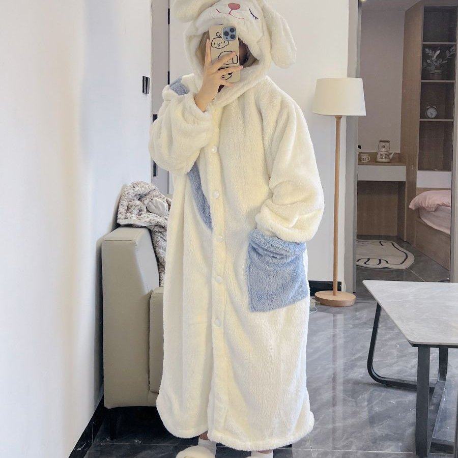 可爱小羊珊瑚绒加厚加绒长袖连帽睡衣女2025秋冬款居家服睡袍睡裙,女士内衣/男士内衣/家居服,睡袍/浴袍,淘宝优惠券,粉丝福利购,淘宝优惠卷