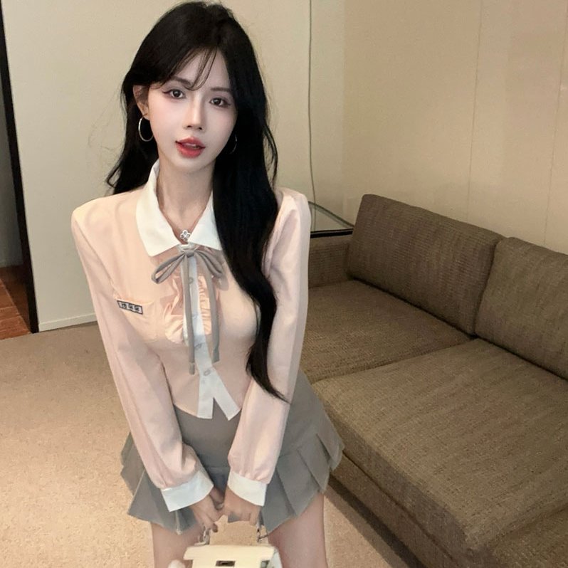 实拍实价学院风jk制服套装女韩系甜妹穿搭衬衫半身裙小个子两件套
