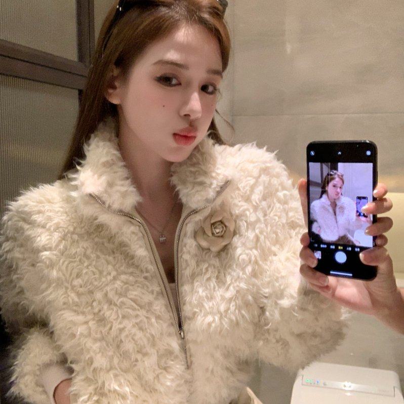 实拍实价  小奶卷秋冬高领羊卷毛收腰外套高腰直筒休闲皮裤,女装/女士精品,毛呢外套,淘宝优惠券,粉丝福利购,淘宝优惠卷