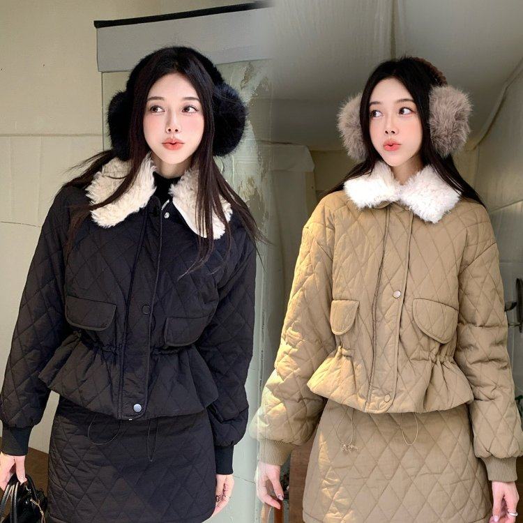 实拍千金风短款显瘦胖MM小香冬季棉服套装收腰外套+半身裙两件套,女装/女士精品,大码套装,淘宝优惠券,粉丝福利购,淘宝优惠卷