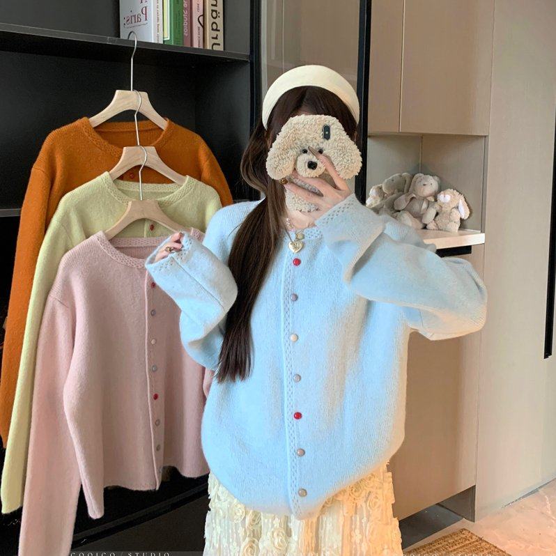 实拍大码女秋彩色纽扣慵懒宽松针织开衫上衣温柔风软糯糖果色毛衣,女装/女士精品,大码内搭,淘宝优惠券,粉丝福利购,淘宝优惠卷