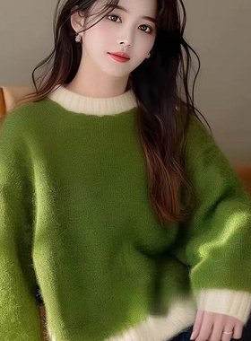 初秋绿色针织软糯毛衣女2025新款早秋季韩系高级感穿搭多巴胺上衣
