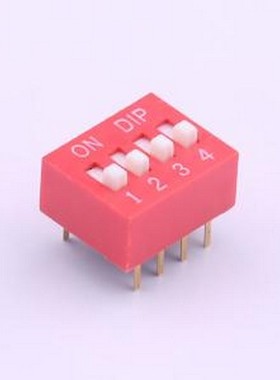 TA-04 拨码开关 拨码开关红色04P-180度4PIN间距2.54mm立式直插正