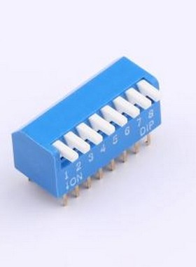 DL-08LT 拨码开关 2.54mm间距 8位 琴键式 直插侧拨长柄 蓝色 拨