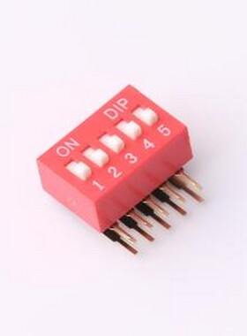 DT-05HT 拨码开关 2.54mm间距 5位 琴键式 90度弯插侧拨凸柄 红色