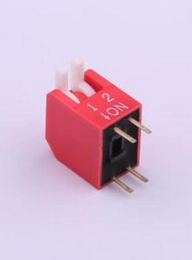 TE-02 拨码开关 拨码开关红色02P-180度2PIN间距2.54mm立式直插侧