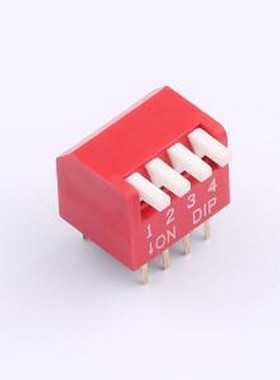 DL-04HT 拨码开关 2.54mm间距 4位 琴键式 直插侧拨长柄 红色 拨