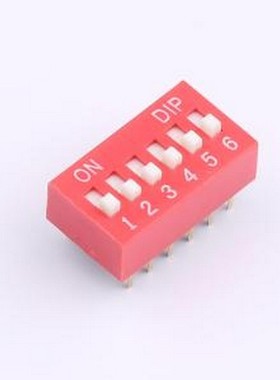 DR-06HT 拨码开关 2.54mm间距 6位 琴键式 直插平拨凸柄 红色 拨