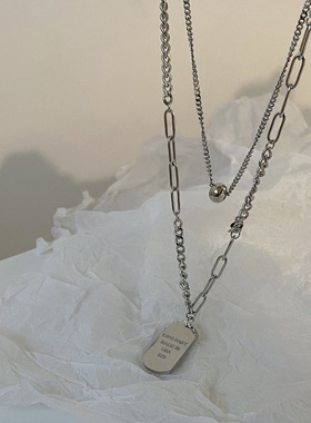 双层叠戴铭牌项链女ins简约小众
