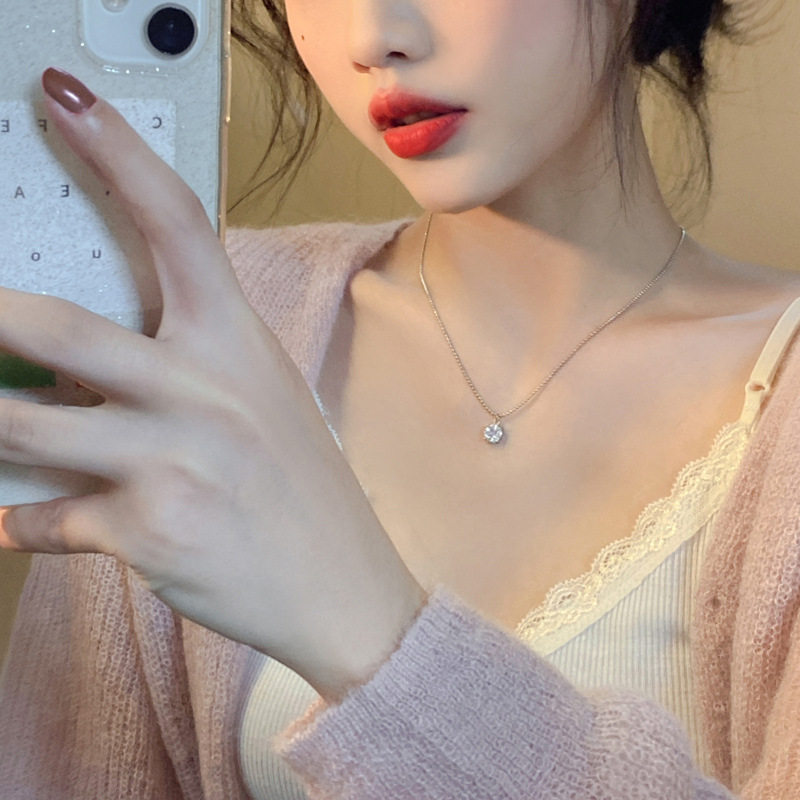 粉色锆石项链女轻奢小众设计感高
