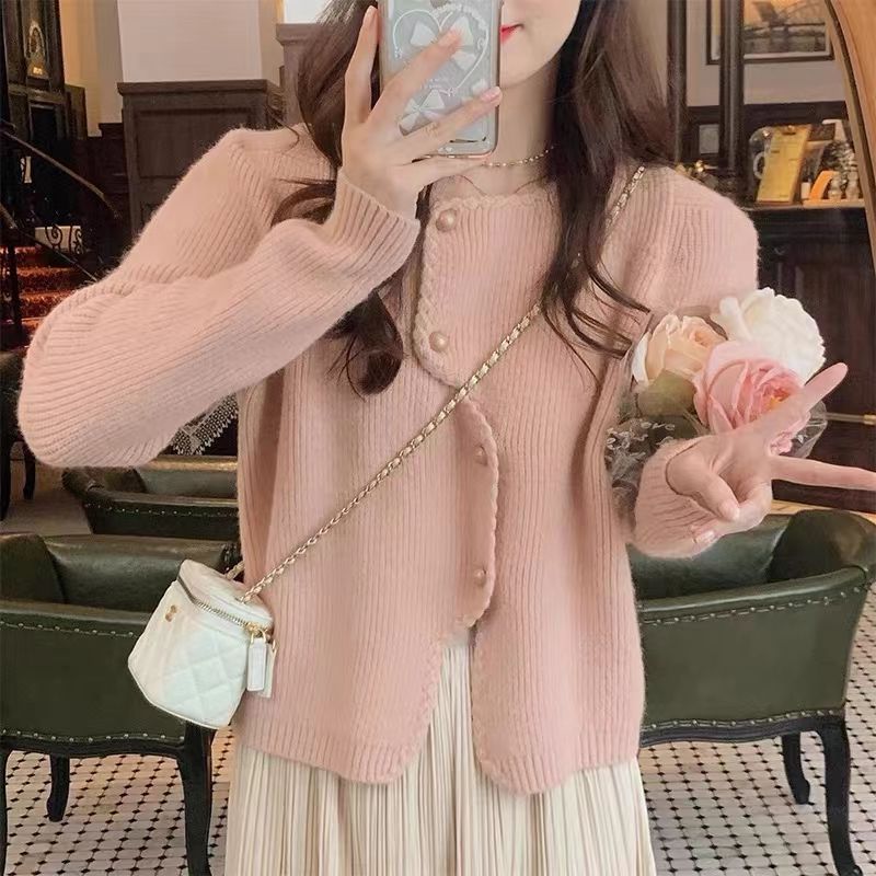小香风高级感不规则针织开衫女秋毛针织衫