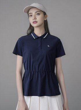 Hazzys新款宽松抽绳短袖polo衫女