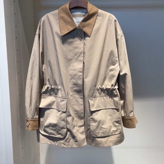 hazzys哈吉斯专柜正品2024春季休闲抽绳调节大摆风衣ASWSH0BAH08