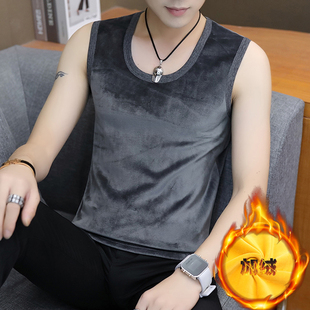 潮流无袖 加绒加厚潮牌个性 T恤男生内搭坎肩 保暖打底背心男士 冬季