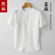 圆领半袖 夏季 薄款 T恤男五分袖 中国风休闲宽松体恤潮 100纯亚麻短袖