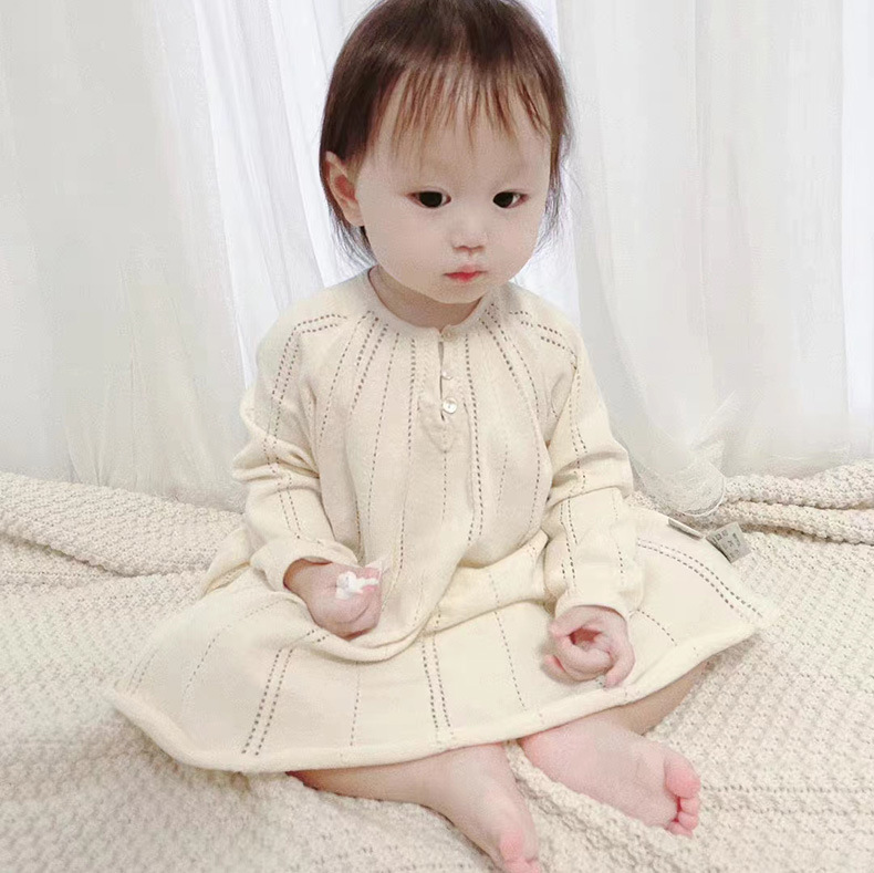 秋冬新款韩国婴儿纯棉针织公主小裙子洋气时尚女宝宝娃娃连衣裙
