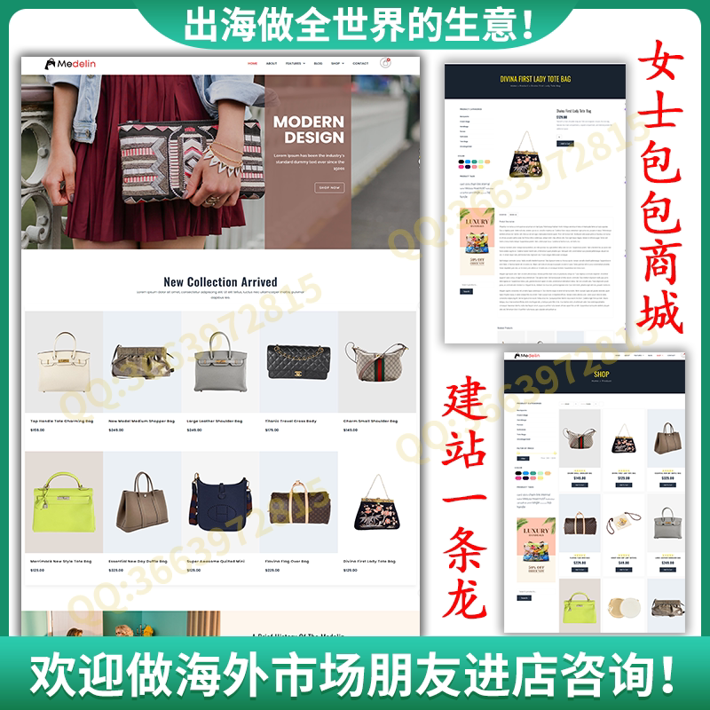 跨境电商系统搭建女士包包英文购物商城 独立站建站 WP外贸多语言
