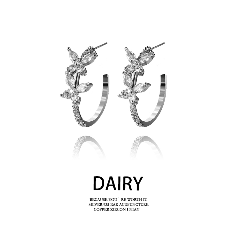 满钻蝴蝶耳圈女轻奢气质个性C圈耳环高级感名媛时髦性感圈圈耳饰