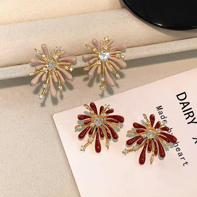 璀璨烟花耳钉女珐琅时髦绽放花朵耳饰小众设计感高级轻奢气质耳环