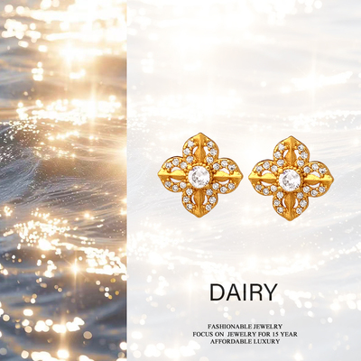 金色四叶草耳钉女轻奢高级感精致十字金刚杵耳环甜美个性百搭耳饰