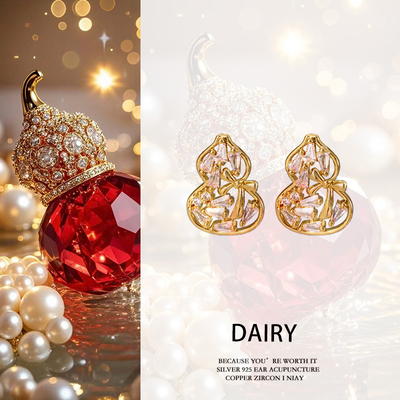 灵性小葫芦耳钉女纯银百搭个性秋冬耳环轻奢喜庆国风福禄耳饰8069