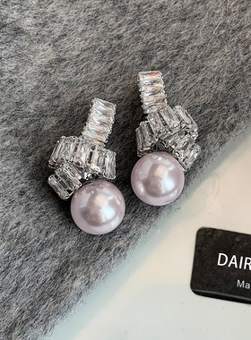 独特法式大珍珠镶钻耳环小众名媛轻奢耳钉银针大牌个性绳结耳饰潮