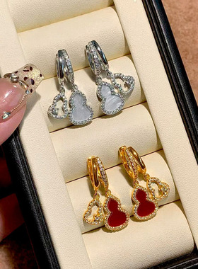 秋冬福禄葫芦耳环时尚轻奢气质红玛瑙流苏耳扣耳坠时髦喜庆耳饰