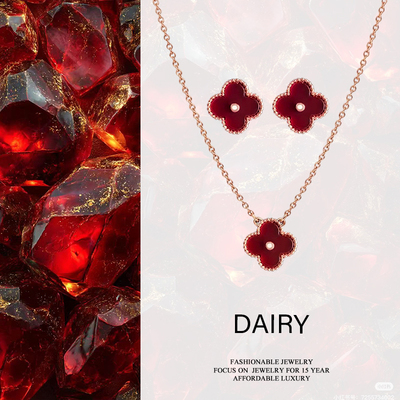 卡妮莲红色四叶草项链女玫瑰金链条幸运草吊坠时尚珠宝