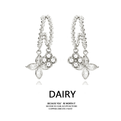 卡妮莲925银针锆石花朵耳环女气质简约银饰品