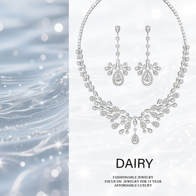 卡妮莲水钻项链耳环套装女轻奢小众水滴流苏锁骨链高级感