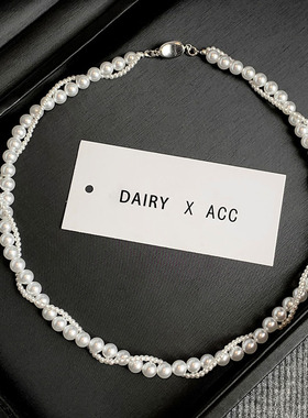 施家正品澳白双层叠加项链女小众名媛轻奢高级感小米珠颈链锁骨链