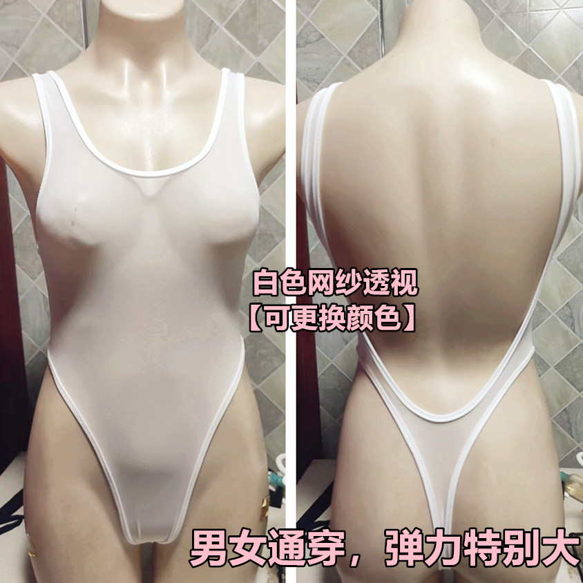 柔软网纱透视高叉丁字连体泳衣