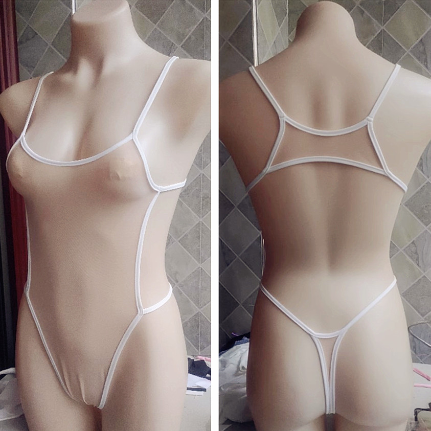 吊带极全透明高弹力贴身泳衣