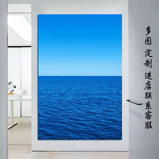 大海风景画蓝天白云海水图平静海面自然风光客厅卧室简约竖版贴画