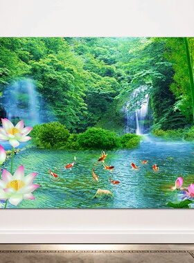 富贵竹流水生财瀑布树木装饰画