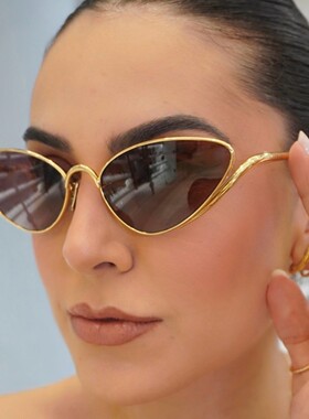 欧美跨境时尚猫眼金属异形太阳镜