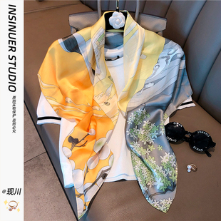 光感顺滑~ 显白油画丝巾女士百搭90cm大方巾春夏新款围巾洋气披肩